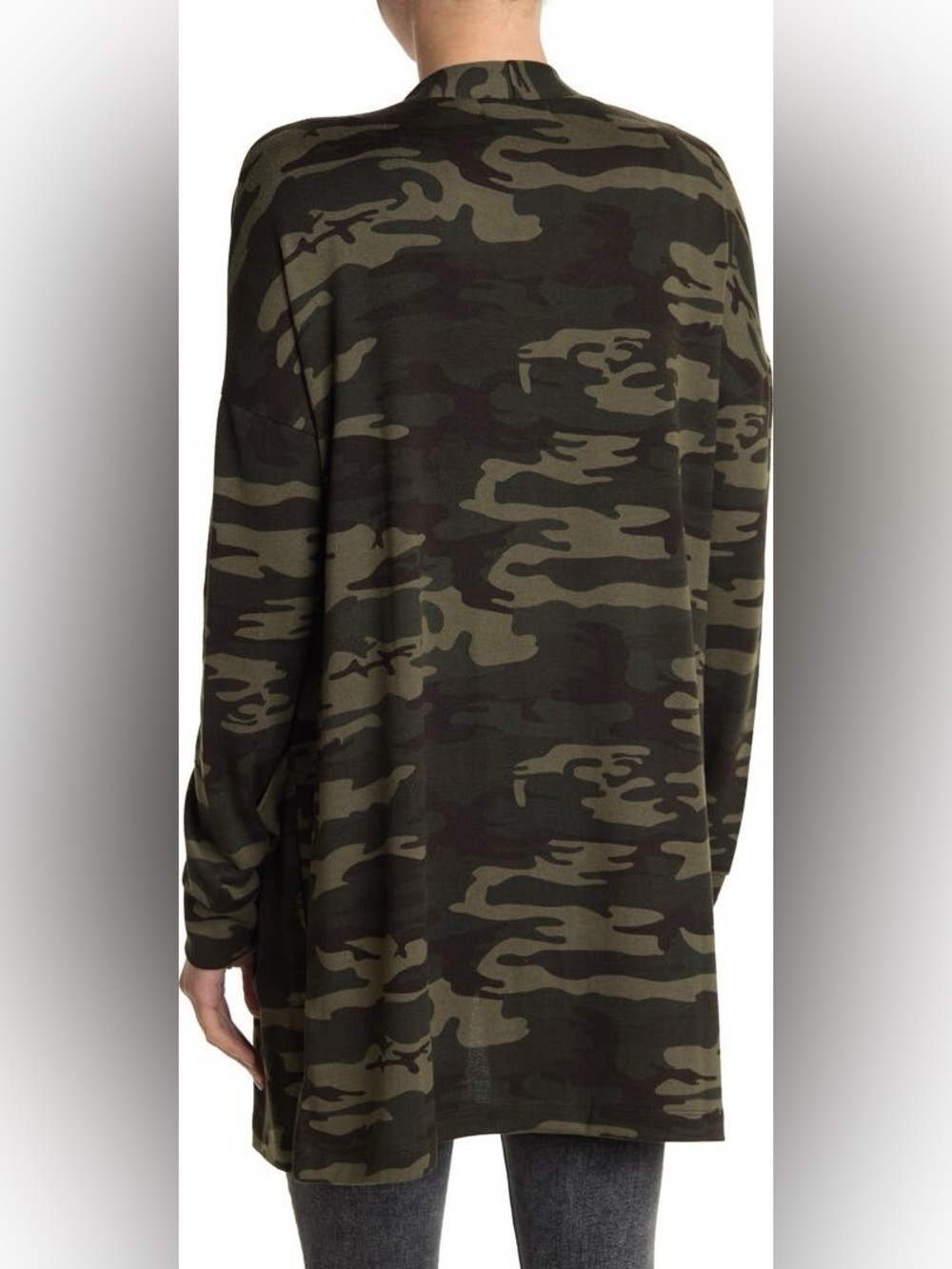 Sanctuary Camo Open Front Cardigan Medium Olive Green Military Utility Sweater - Picture 3 of 9